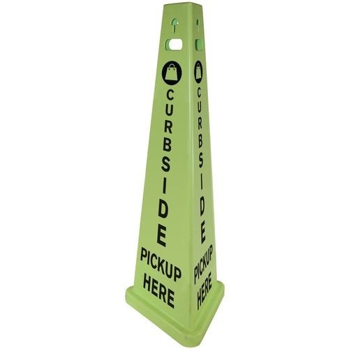 Trivu 3-Sided "Curbside Pickup Here" Sign, Fluorescent Green, 14.75" x 12.7" x 40"H