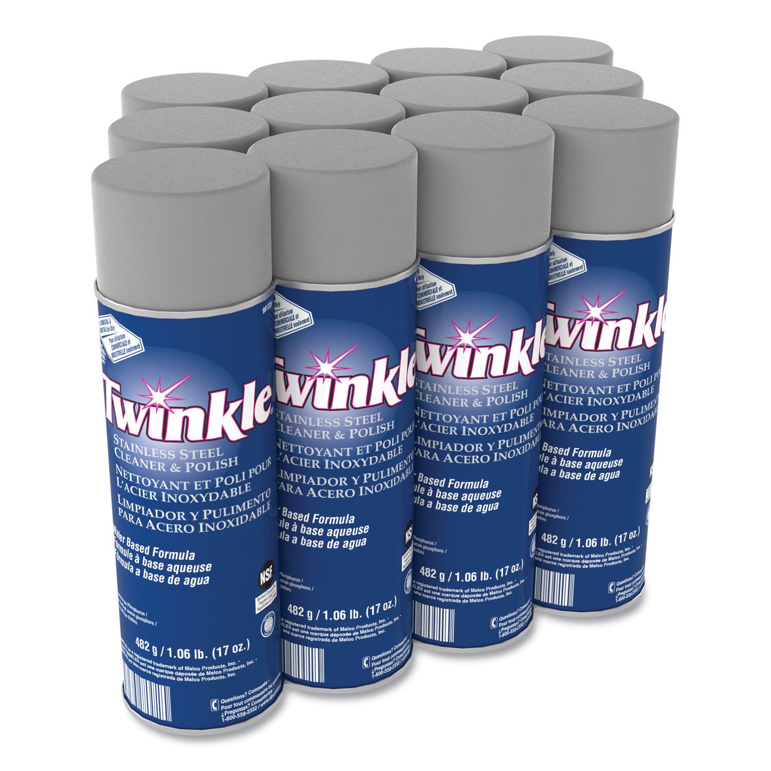 Twinkle Stainless Steel Cleaner and Polish, 17 oz Aerosol Spray, 12/Carton