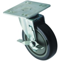 Winco CT-44B Universal Plate Caster Set 4&quot; x 4&quot; with 5&quot; Wheel and Brake