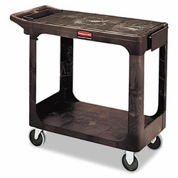 Commercial Heavy Duty Flat Shelf Utility Cart, 2-Shelf,  Black
