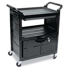 Two-Shelf Utility Cart with Locking Doors, Black