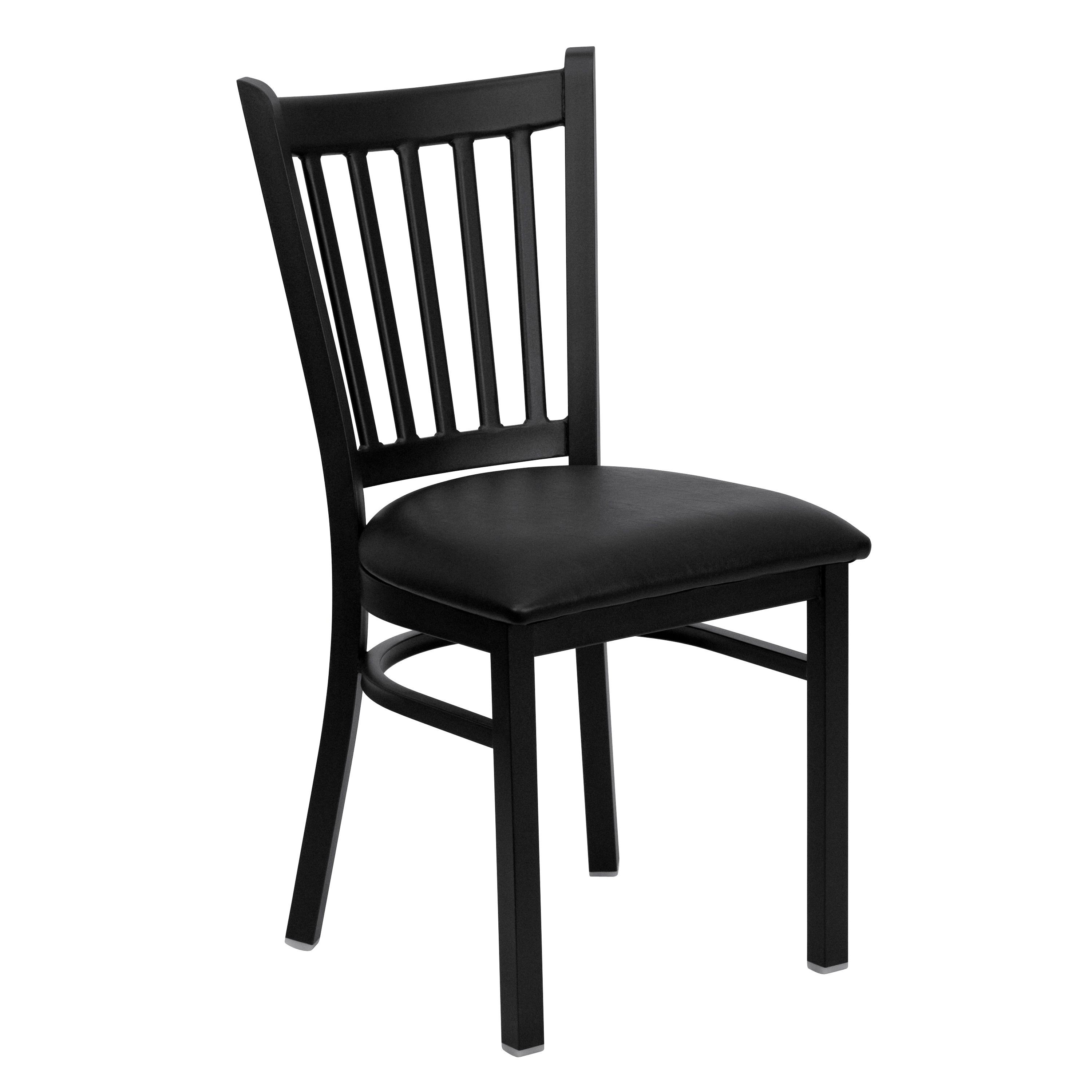 Flash Furniture XU-DG-6Q2B-VRT-BLKV-GG Vertical Back Black Metal Restaurant Chair with Black Vinyl Seat