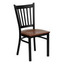 Flash Furniture XU-DG-6Q2B-VRT-CHYW-GG Vertical Back Black Metal Restaurant Chair with Cherry Wood Seat