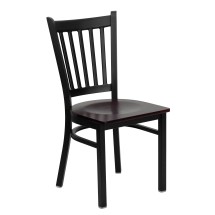 Flash Furniture XU-DG-6Q2B-VRT-MAHW-GG Vertical Back Black Metal Restaurant Chair with Mahogany Wood Seat