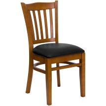 Flash Furniture XU-DGW0008VRT-CHY-BLKV-GG Vertical Slat Back Cherry Wood Chair with Black Vinyl Seat