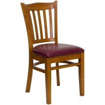 Flash Furniture XU-DGW0008VRT-CHY-BURV-GG Vertical Slat Back Cherry Wood Chair with Burgundy Vinyl Seat
