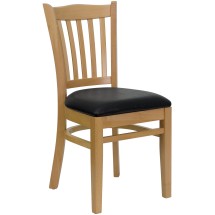Flash Furniture XU-DGW0008VRT-NAT-BLKV-GG Vertical Slat Back Natural Wood Chair with Black Vinyl Seat