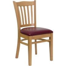 Flash Furniture XU-DGW0008VRT-NAT-BURV-GG Vertical Slat Back Natural Wood Chair with Burgundy Vinyl Seat