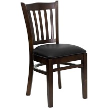 Flash Furniture XU-DGW0008VRT-WAL-BLKV-GG Vertical Slat Back Walnut Wood Chair with Black Vinyl Seat