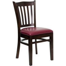 Flash Furniture XU-DGW0008VRT-WAL-BURV-GG Vertical Slat Back Walnut Wood Chair with Burgundy Vinyl Seat