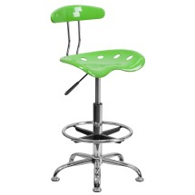 Flash Furniture LF-215-APPLEGREEN-GG Vibrant Apple Green and Chrome Bar Height Drafting Stool with Tractor Seat
