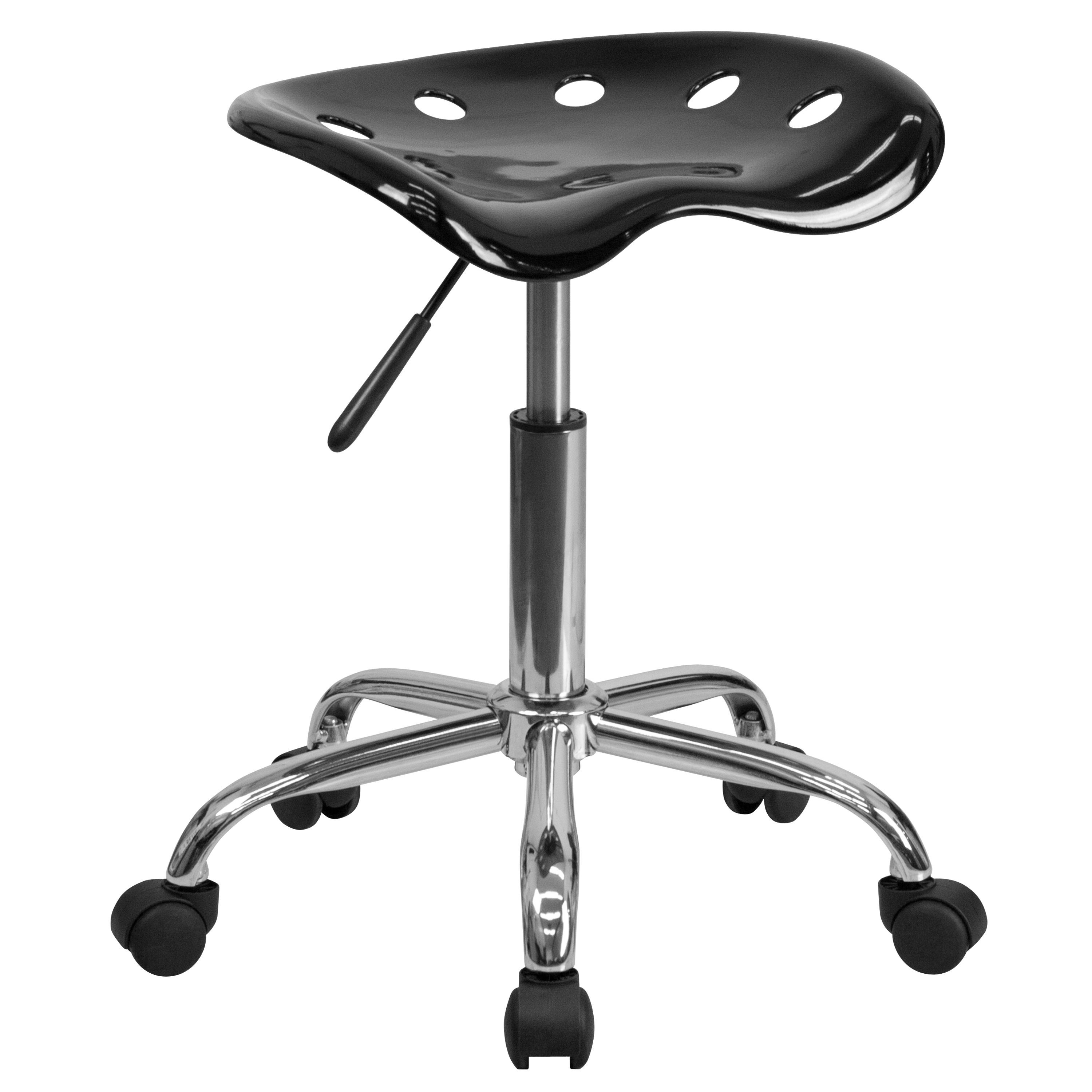 Flash Furniture LF-214A-BLACK-GG Vibrant Black Tractor Seat and Chrome Stool