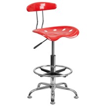 Flash Furniture LF-215-CHERRYTOMATO-GG Vibrant Cherry Tomato and Chrome Bar Height Drafting Stool with Tractor Seat