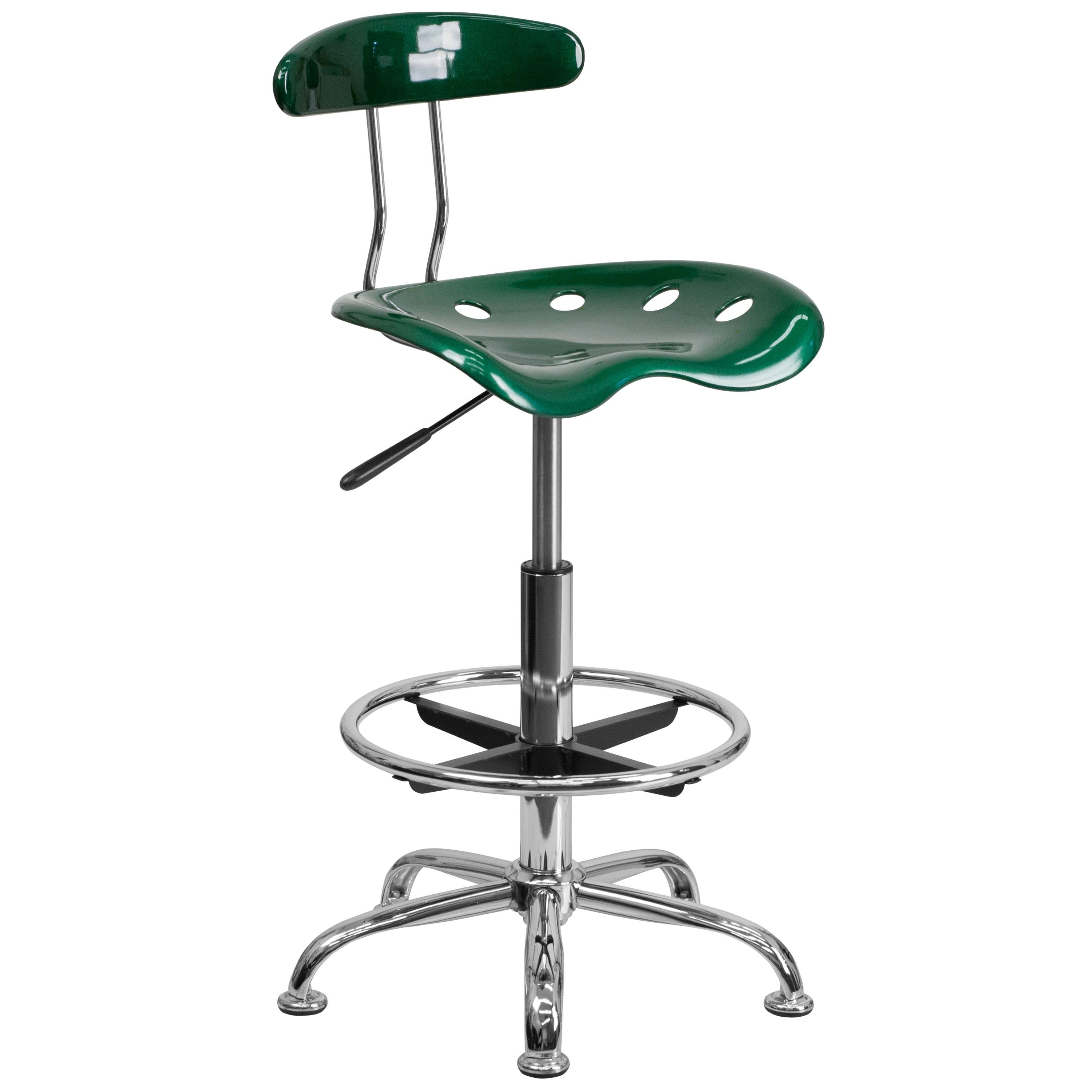 Flash Furniture LF-215-GREEN-GG Vibrant Green and Chrome Bar Height Drafting Stool with Tractor Seat