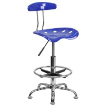 Flash Furniture LF-215-NAUTICALBLUE-GG Vibrant Nautical Blue and Chrome Bar Height Drafting Stool with Tractor Seat