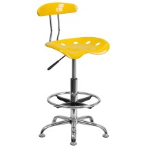 Flash Furniture LF-215-YELLOW-GG Vibrant Orange-Yellow and Chrome Bar Height Drafting Stool with Tractor Seat