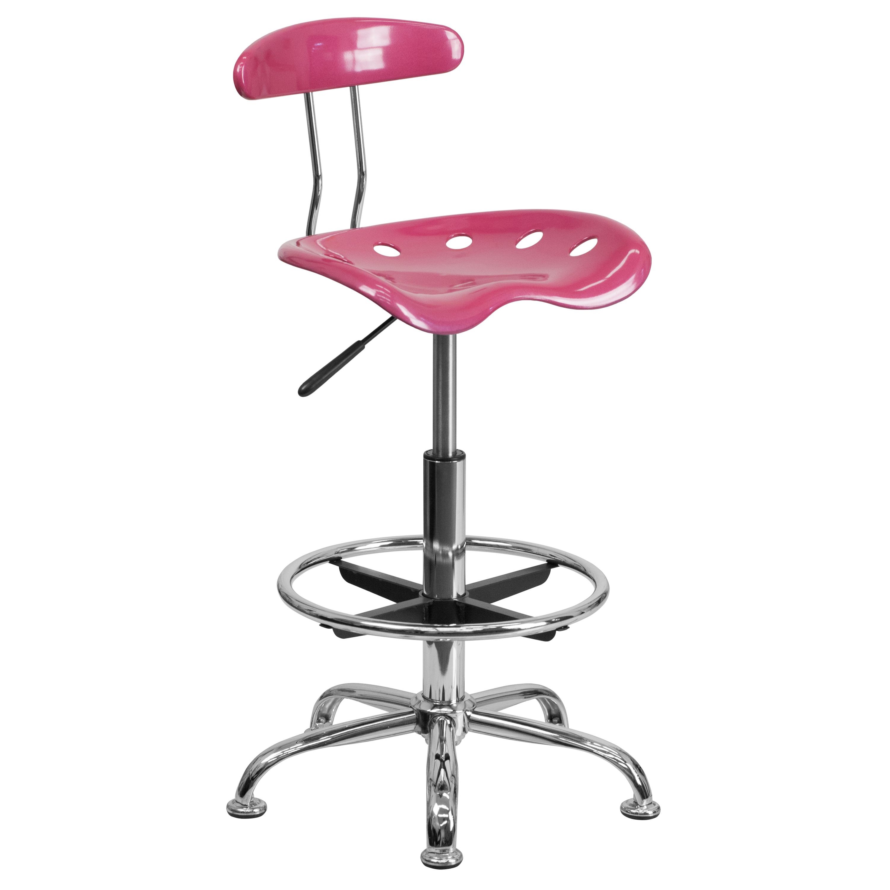Flash Furniture LF-215-PINK-GG Vibrant Pink and Chrome Bar Height Drafting Stool with Tractor Seat