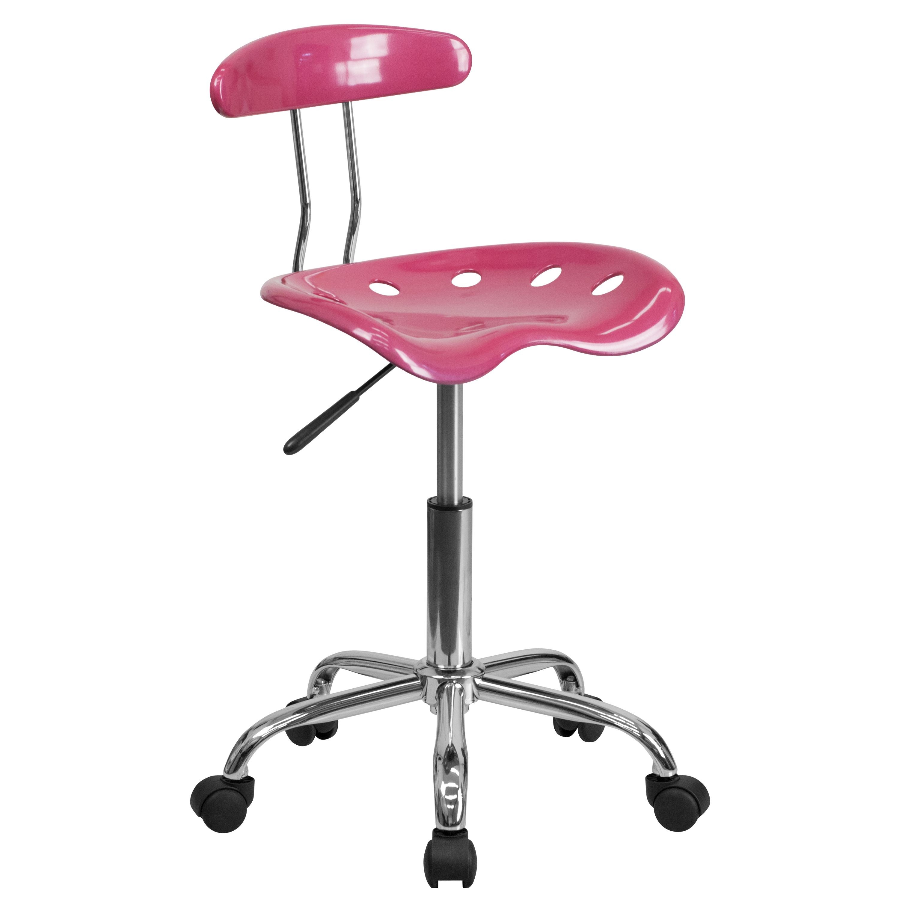 Flash Furniture LF-214-PINK-GG Vibrant Pink and Chrome Computer Task Chair with Tractor Seat