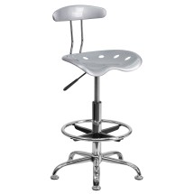 Flash Furniture LF-215-SILVER-GG Vibrant Silver and Chrome Bar Height Drafting Stool with Tractor Seat