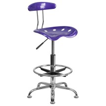 Flash Furniture LF-215-VIOLET-GG Vibrant Violet and Chrome Bar Height Drafting Stool with Tractor Seat
