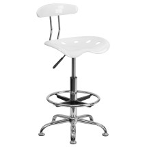 Flash Furniture LF-215-WHITE-GG Vibrant White and Chrome Bar Height Drafting Stool with Tractor Seat