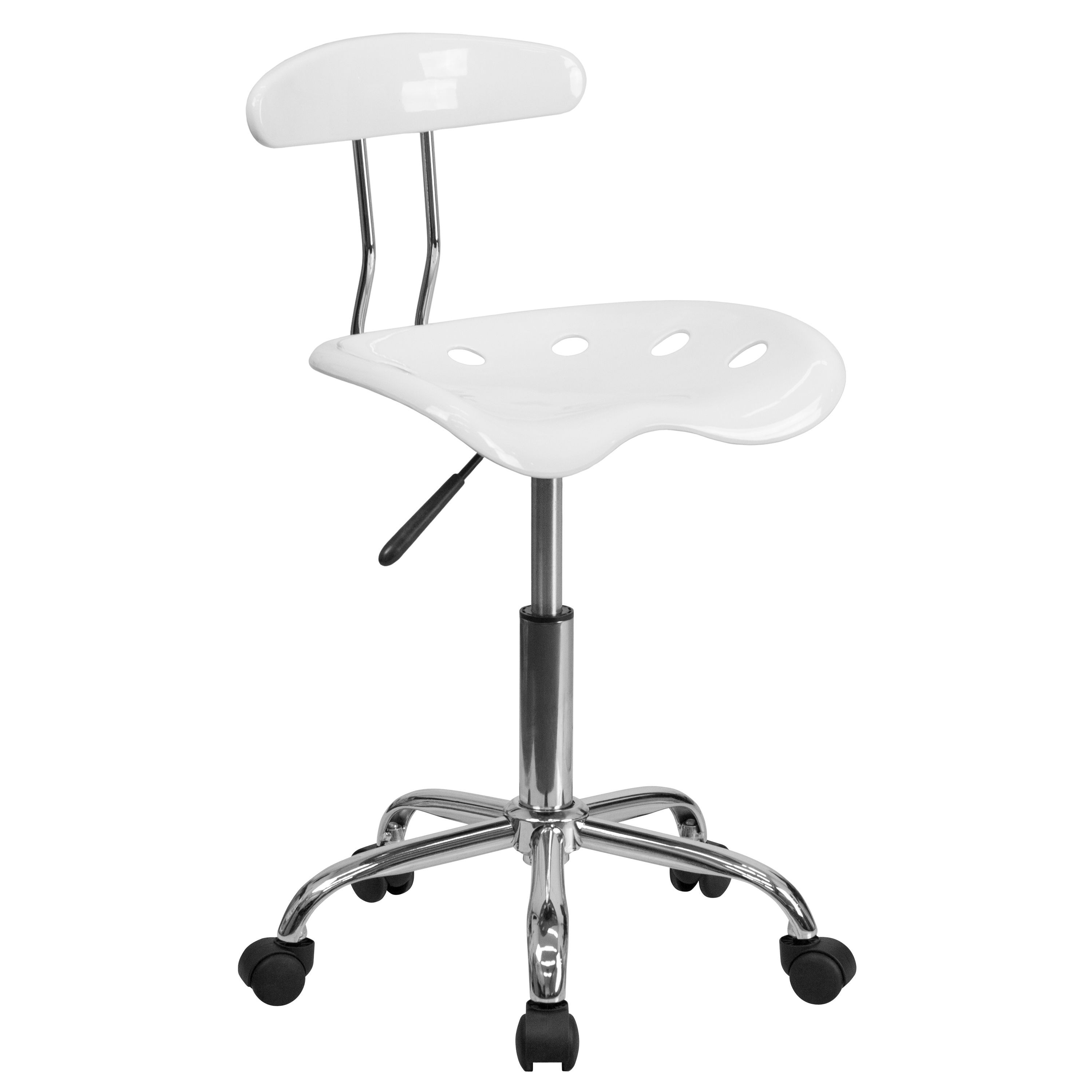 Flash Furniture LF-214-WHITE-GG Vibrant White and Chrome Computer Task Chair with Tractor Seat