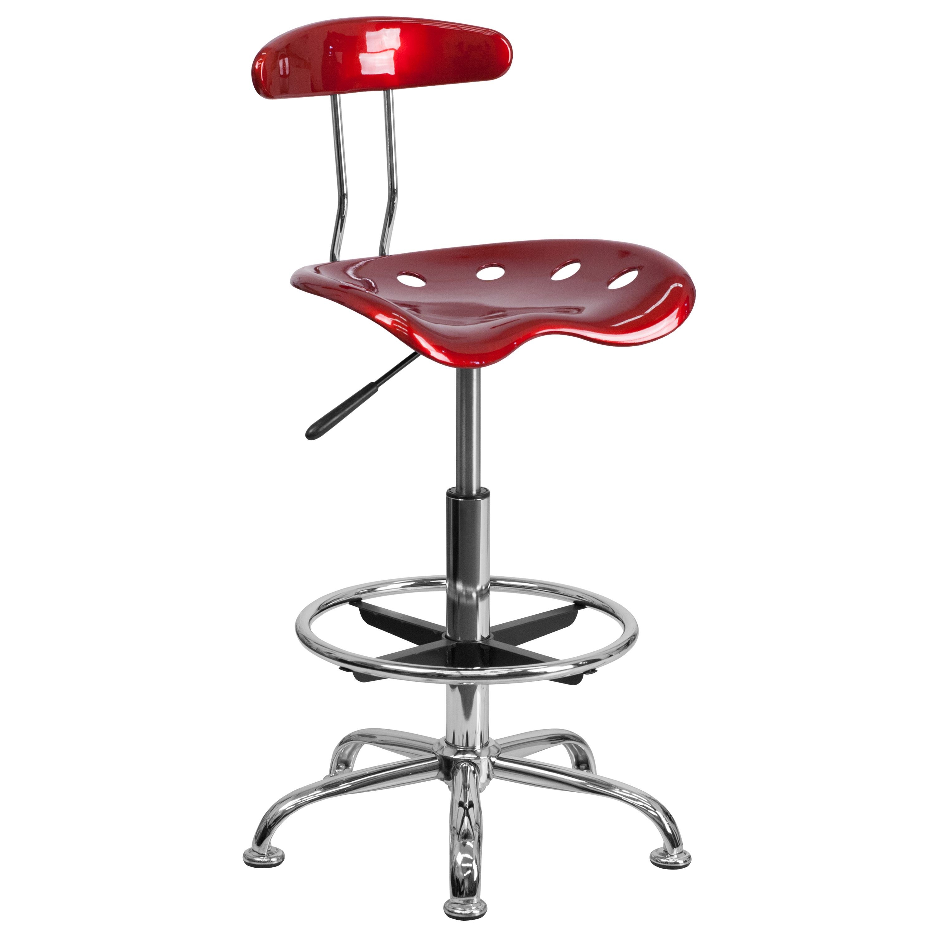 Flash Furniture LF-215-WINERED-GG Vibrant Wine Red and Chrome Bar Height Drafting Stool with Tractor Seat