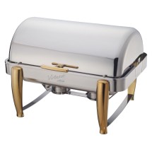 Winco 101A Virtuoso Full Size Roll-Top Chafer with Gold Accent 8 Qt.