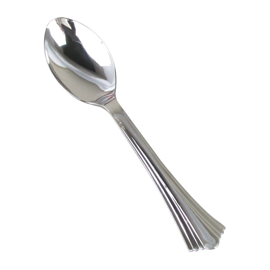 WNA Heavyweight Plastic Spoons, Silver, 6 1/4", Reflections Design, 600/Carton