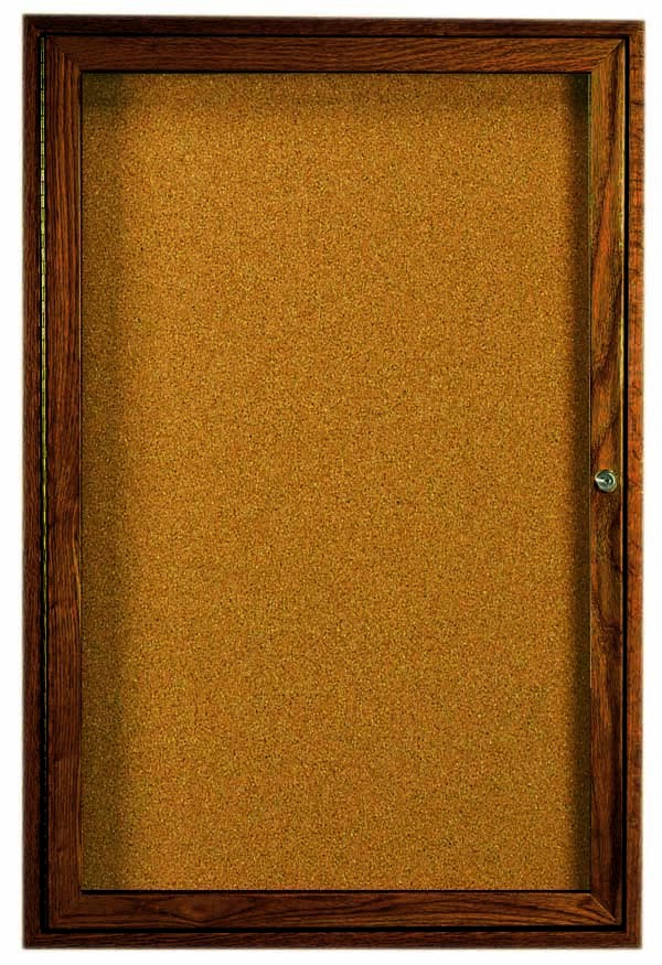 Aarco Products WBC3624R 1-Door Enclosed Bulletin Board with Walnut Finish 24"W x 36"H
