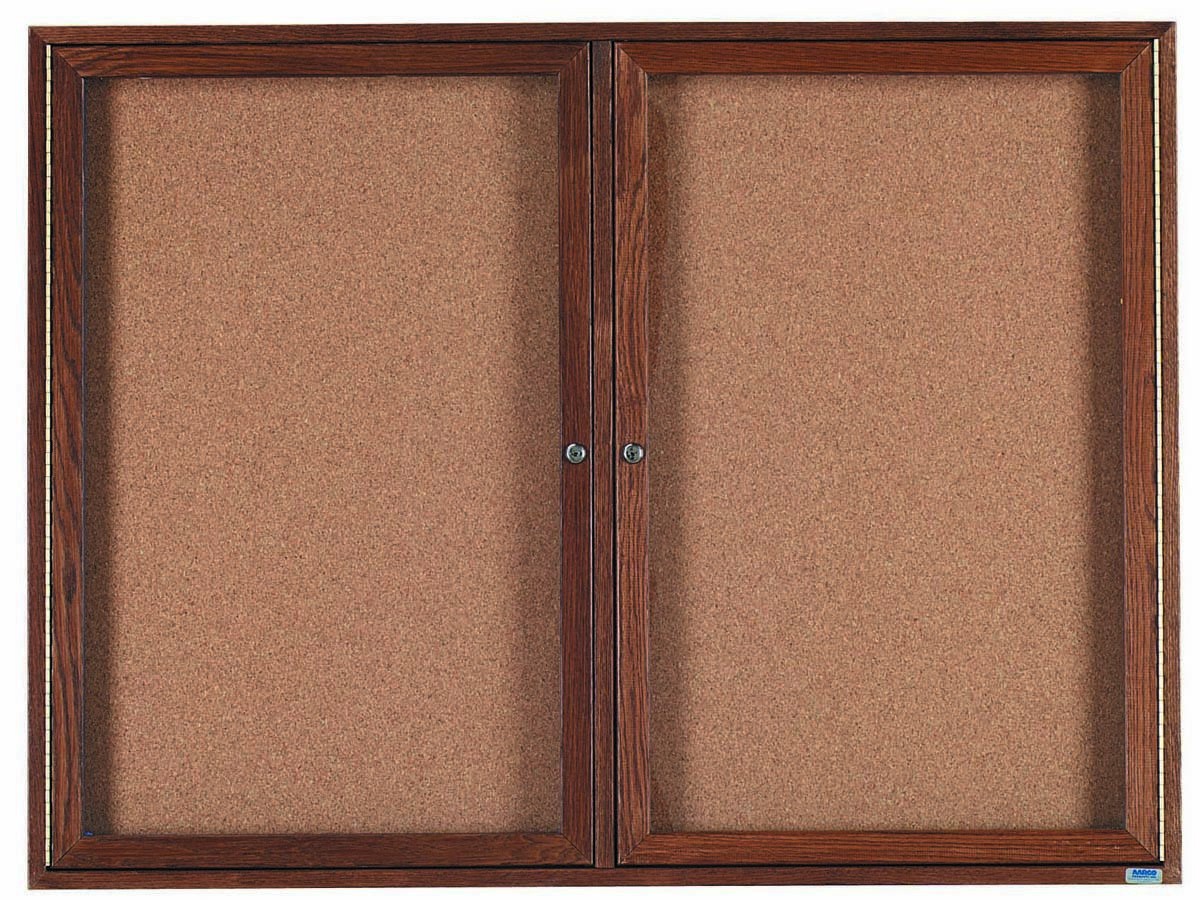 Aarco Products WBC3648R 2-Door Enclosed Bulletin Board with Walnut Finish 48"W x 36"H