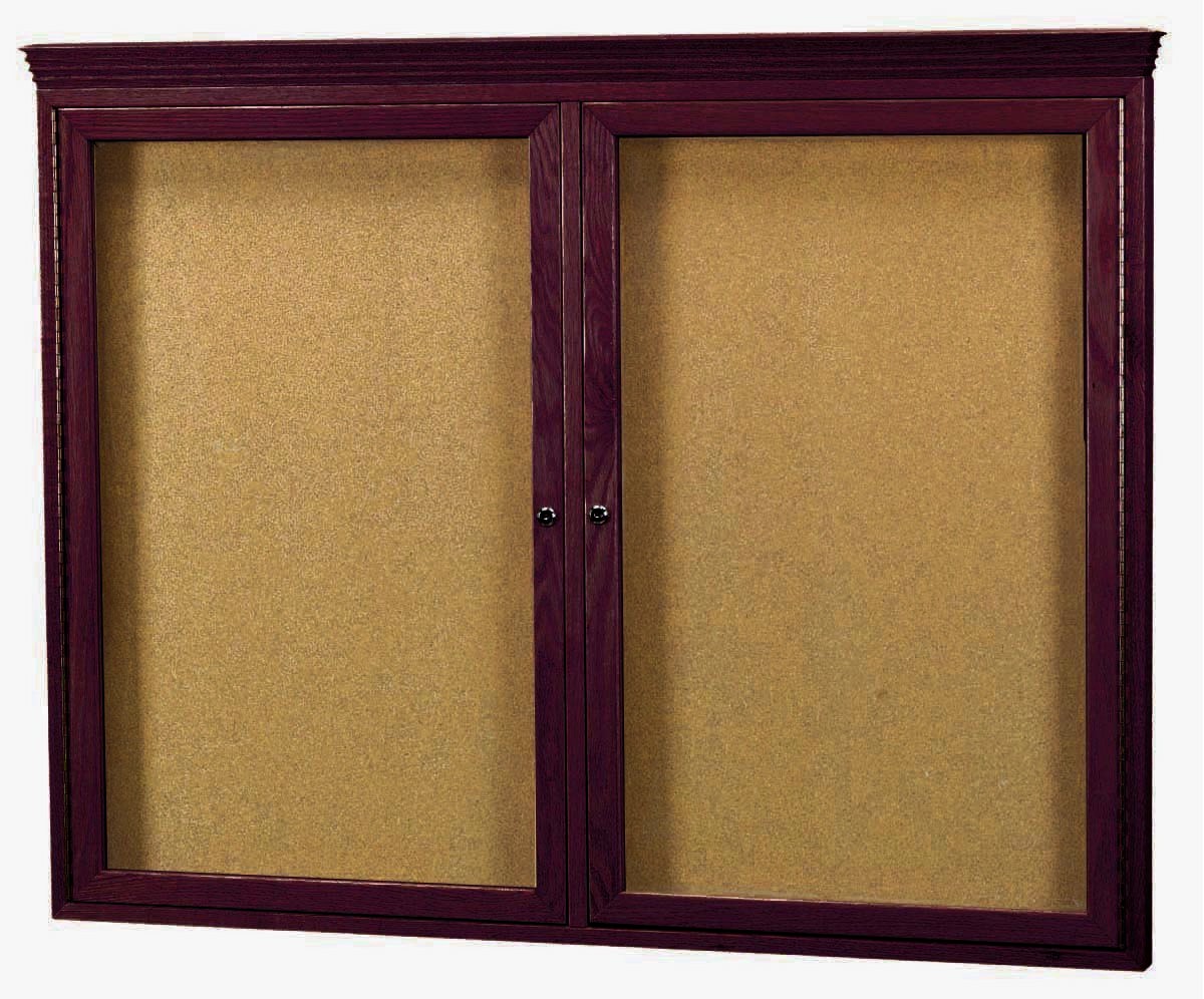 Aarco Products WBC3648RC 2-Door Enclosed Bulletin Board with Walnut Finish and Crown Molding, 48"W x 36"H