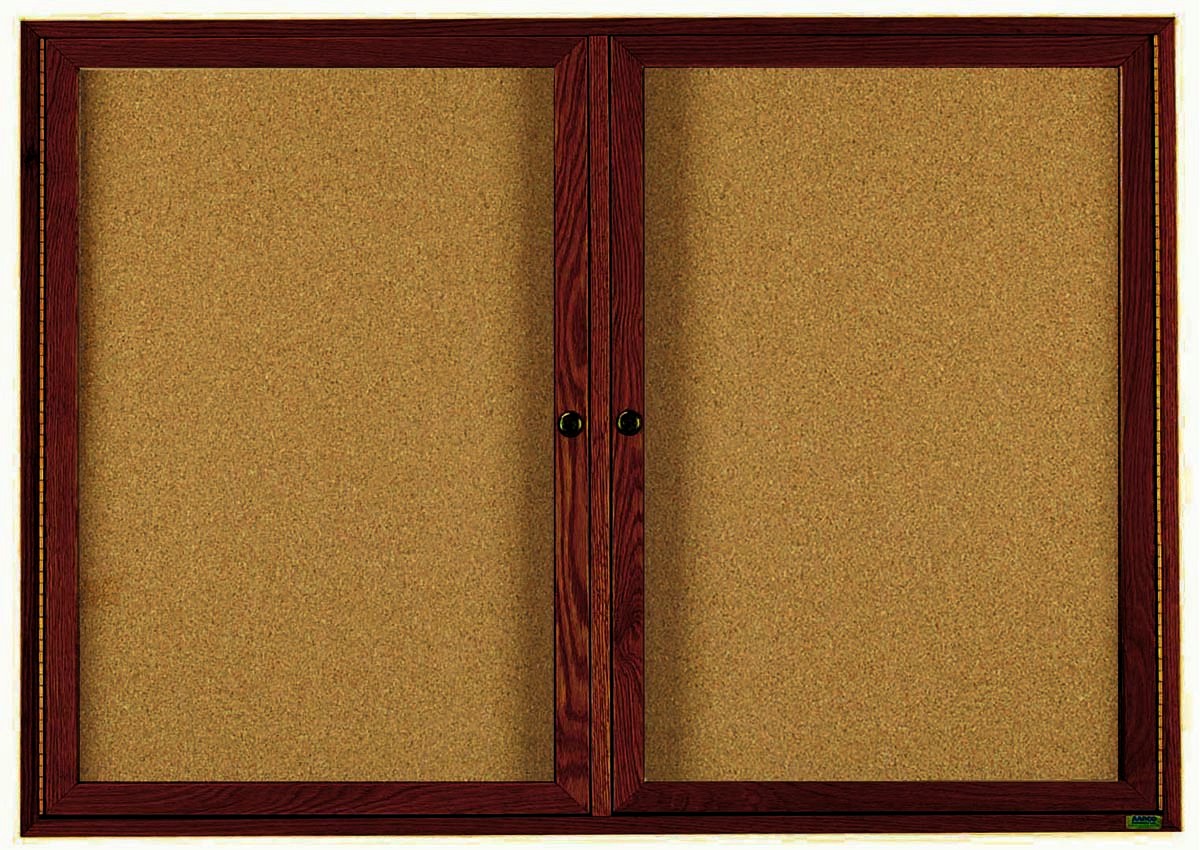 Aarco Products WBC3660R 2-Door Enclosed Bulletin Board with Walnut Finish 60"W x 36"H