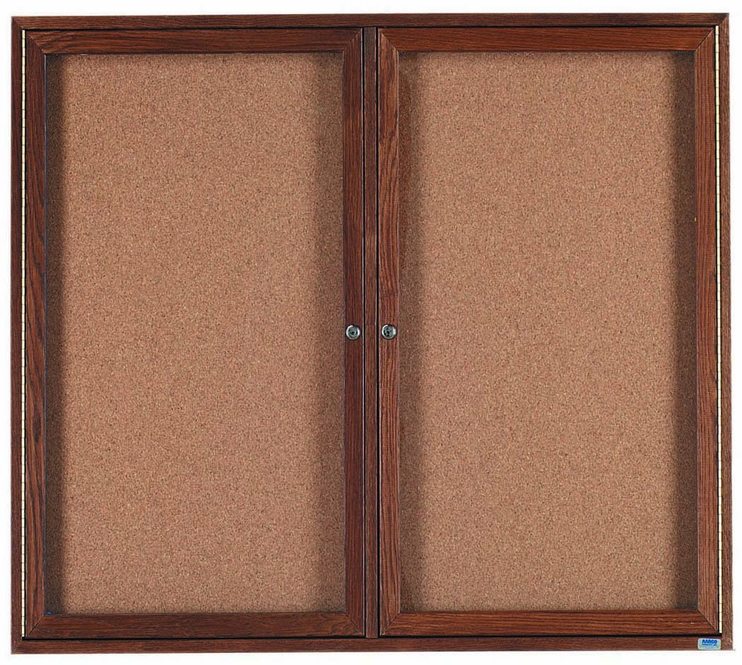 Aarco Products WBC4860R 2-Door Enclosed Bulletin Board with Walnut Finish 60"W x 48"H