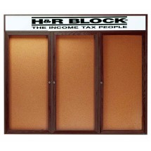 Aarco Products WBC4872-3RH 3-Door Enclosed Bulletin Board with Walnut Finish and Header, 72&quot;W x 48&quot;H