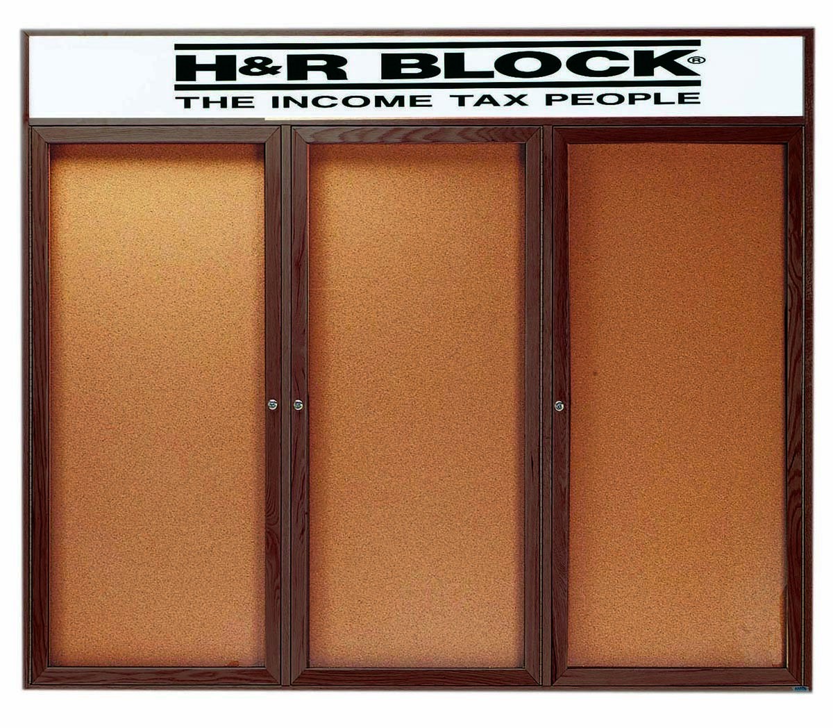 Aarco Products WBC4872-3RH 3-Door Enclosed Bulletin Board with Walnut Finish and Header, 72"W x 48"H