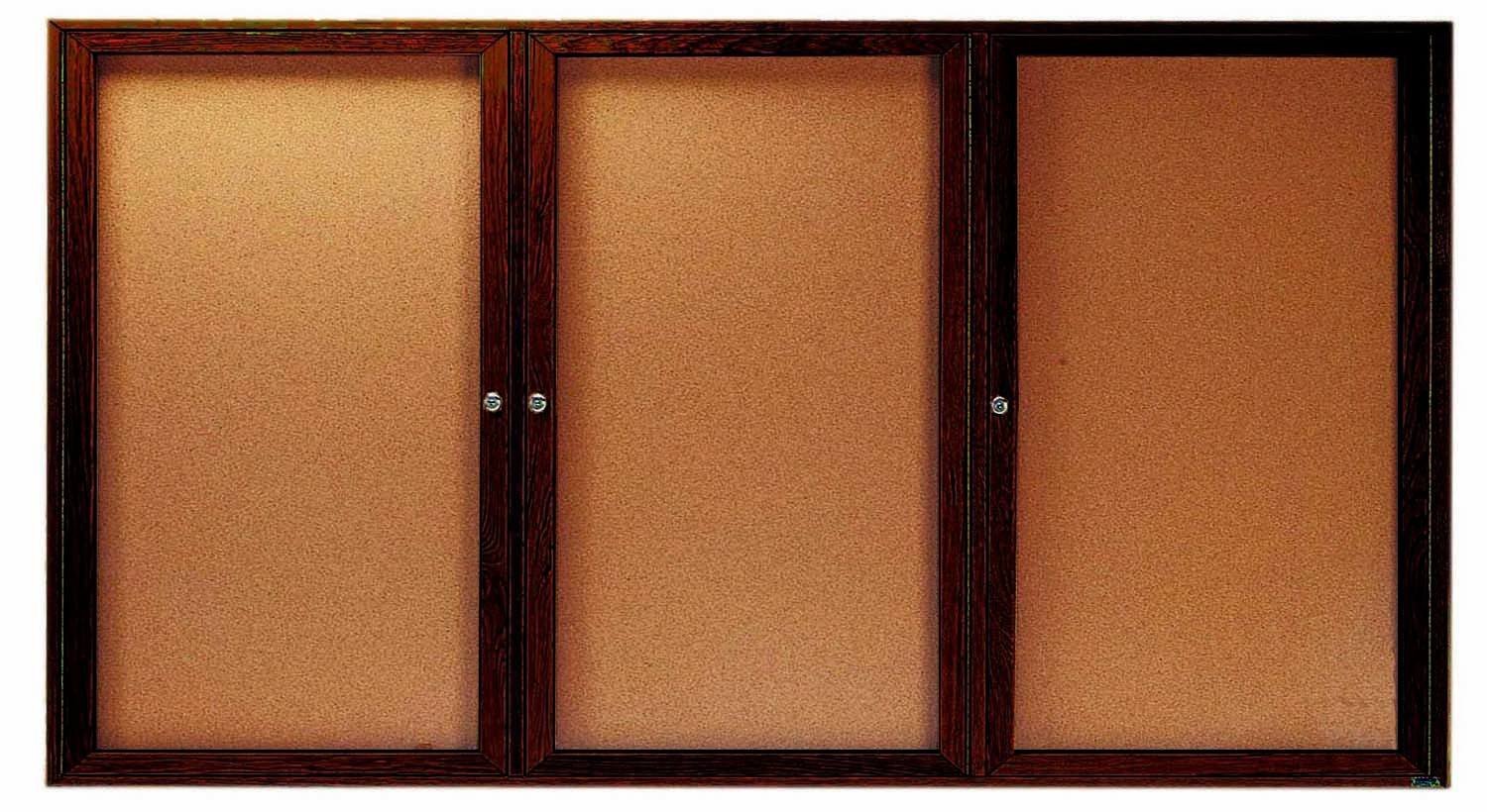 Aarco Products WBC4896-3R 3-Door Enclosed Bulletin Board with Cherry Finish and Header, 96"W x 48"H