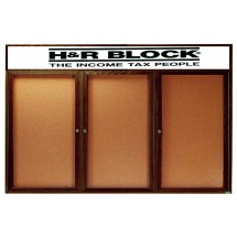 Aarco Products WBC4896-3RH 3-Door Enclosed Bulletin Board with Walnut Finish and Header, 96&quot;W x 48&quot;H