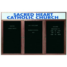Aarco Products WDC3672-3H 3-Door Enclosed Changeable Letter Board with Walnut Finish and Header 72&quot;W x 36&quot;H