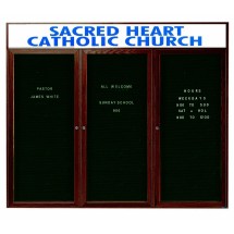 Aarco Products WDC4872-3H 3-Door Enclosed Changeable Letter Board with Walnut Finish and Header, 72&quot;W x 48&quot;H