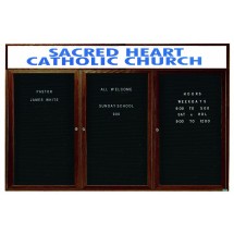 Aarco Products WDC4896-3H 3-Door Enclosed Changeable Letter Board with Walnut Finish and Header, 96&quot;W x 48&quot;H