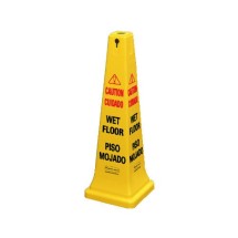 Four-Sided Caution Wet Floor Safety Cone, Yellow
