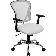 Flash Furniture H-8369F-WHT-GG Mid-Back White Mesh Executive Office Chair with Chrome Base and Arms