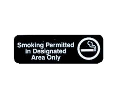 TableCraft 394534 Smoking Permitted In Designated Area Only Sign, White-On-Black 3" x 9" 