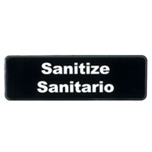 TableCraft 394595 Sanitize Sign, White-On-Black 3&quot; x 9&quot; 