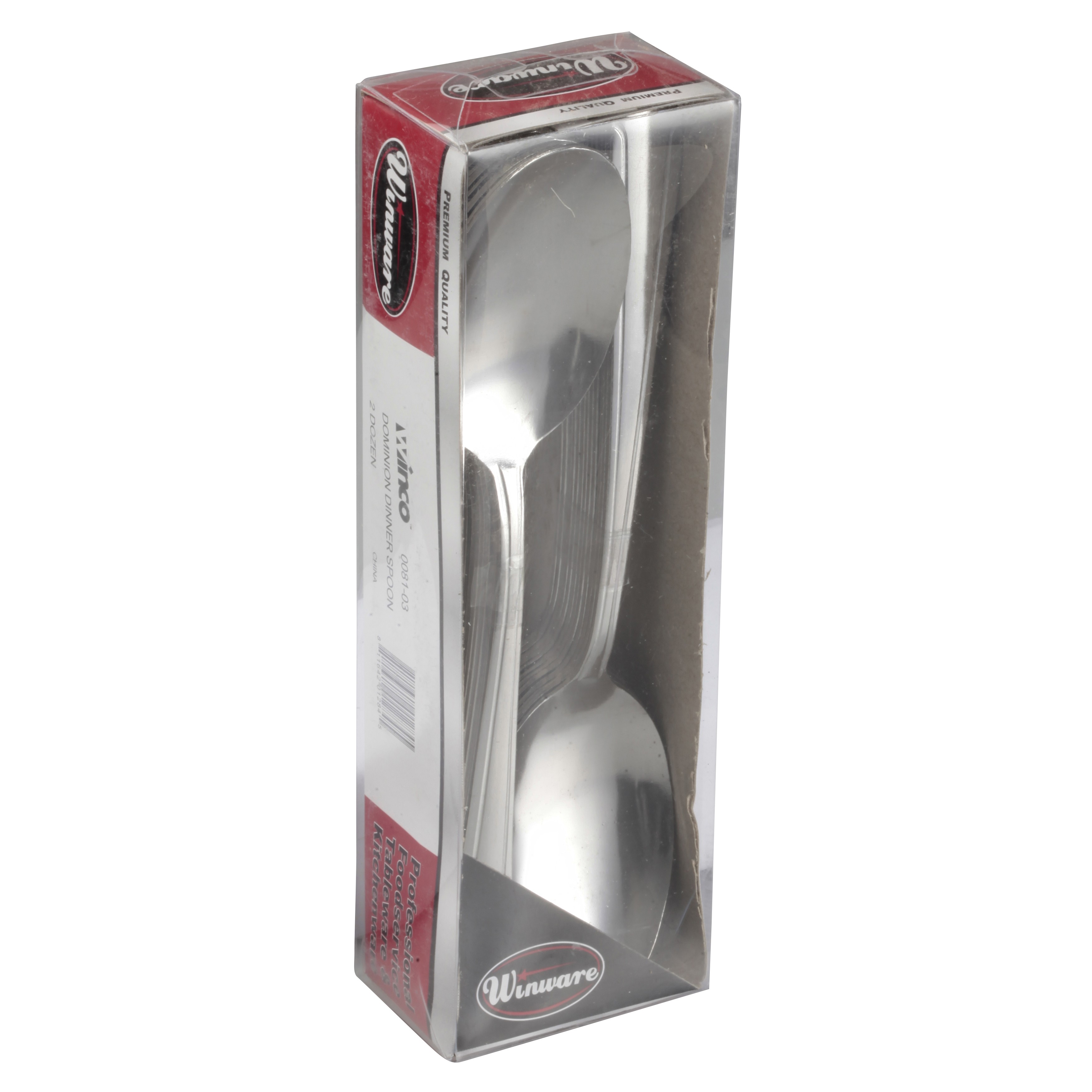 Winco 0081-03 Dominion Medium Weight 18/0 Dinner Spoon In Clear View Pack (24/Pack)