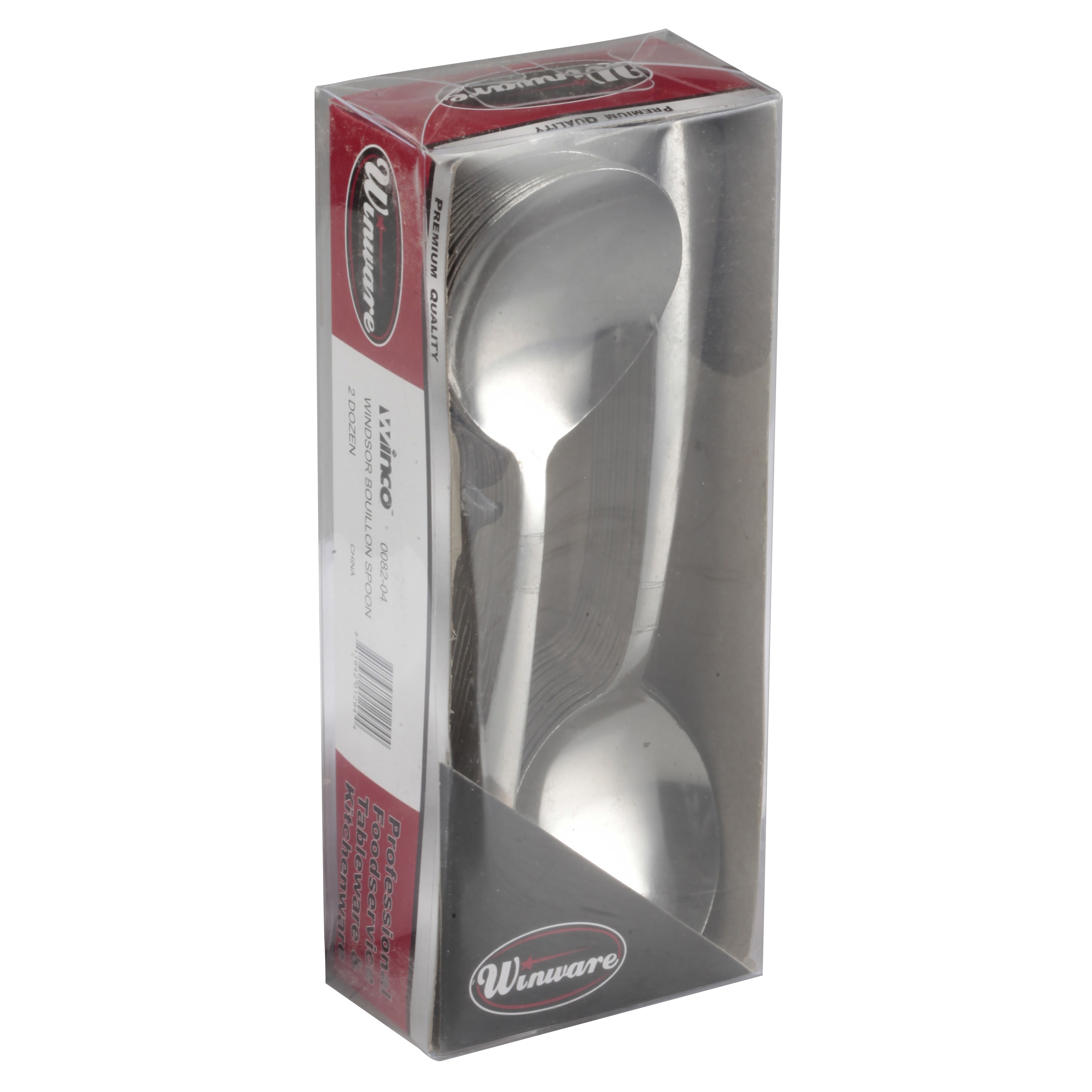 Winco 0082-04 Windsor Medium Weight 18/0 Bouillon Spoon In Clear View Pack (24/Pack)