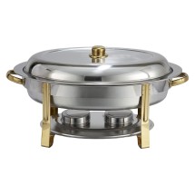 Winco 202 Malibu Stainless Steel Oval Chafer 6 Qt. with Gold Accents