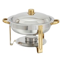 Winco 203 Malibu Stainless Steel Round Chafer 4 Qt. with Gold Accents