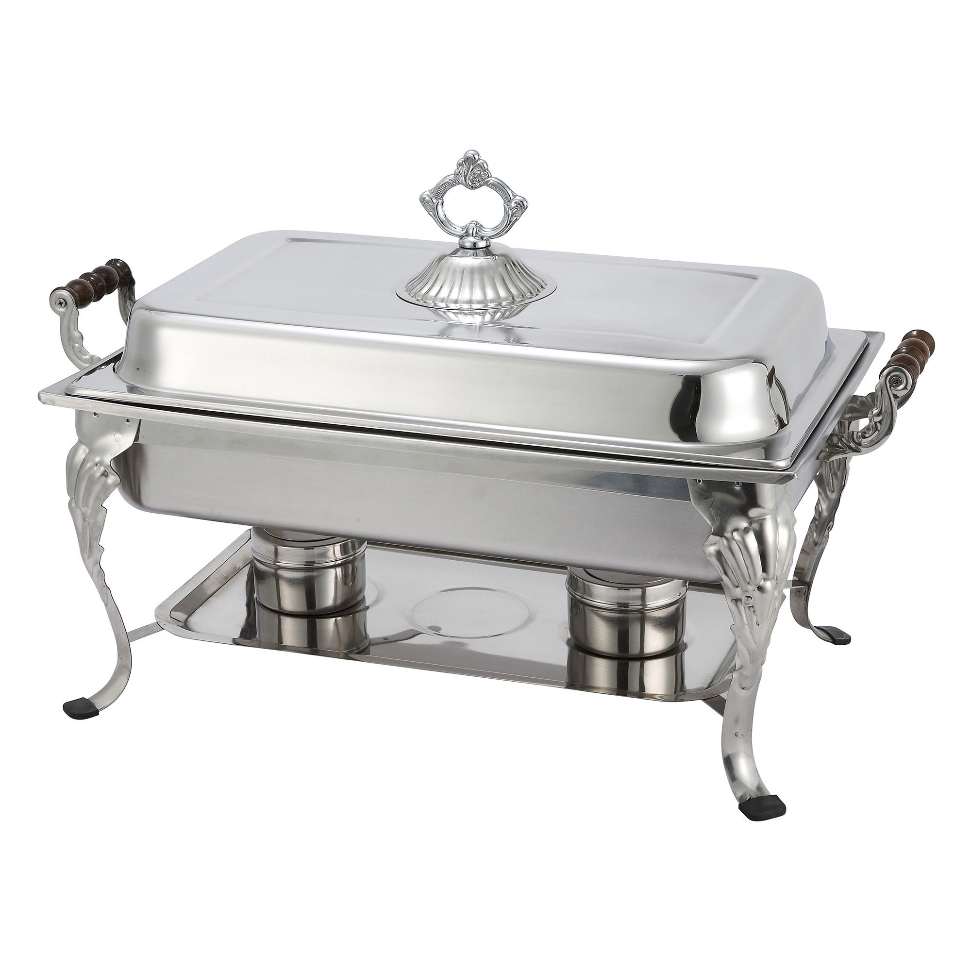 Winco 408-1 Crown Collection Full Size Chafer with Sculpted Wood Handles 8 Qt.